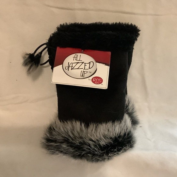 RCS Accessories - NEW Black Fingerless Texting Gloves with black & white Faux Fur Trim